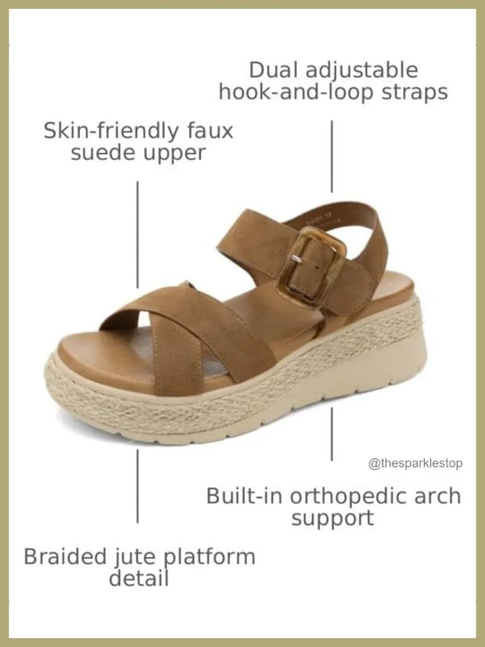 Womens Platform Sandals Low Wedge Espadrille Orthopedic Arch Support Hook Loop